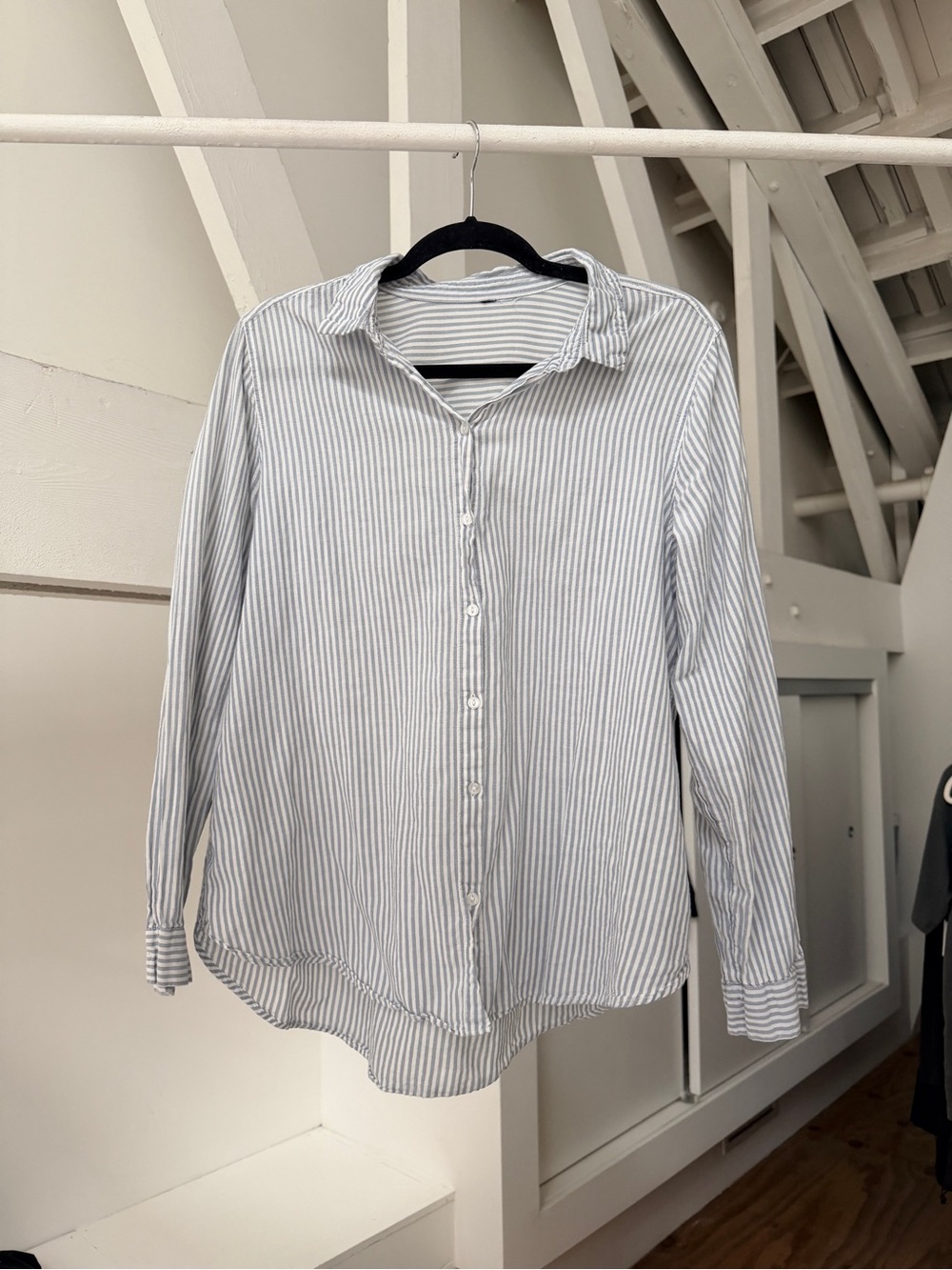 Women's Button-Down Shirt in White and Light Blue Stripes